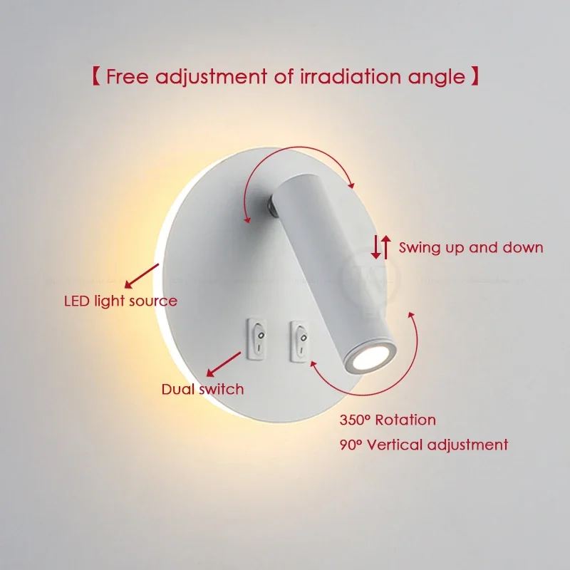 Imagem -02 - Luz de Parede Ajustável com Interruptor 13w 350 Graus Luz de Fundo Estudo Quarto Cabeceira Leitura Sconce Hotel