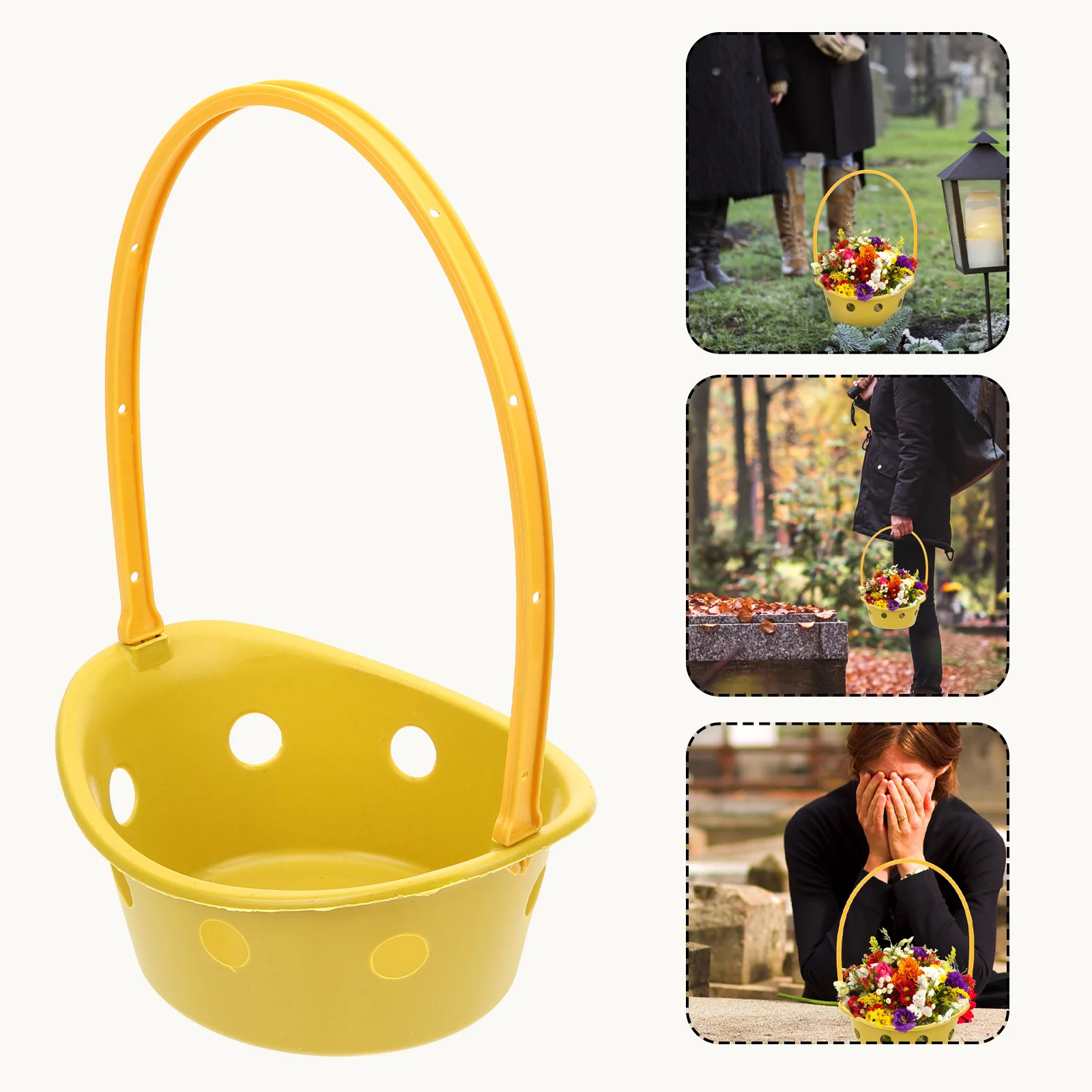 

5pcs Plastic Sacrifice Flower Basket Handheld Chrysanthemum Container Grave-Sweeping Portable Tabletop Storage Basket For
