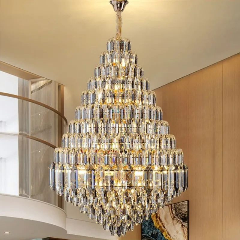 

Duplex building lobby chandelier revolving staircase light luxury hotel hollow lobby project