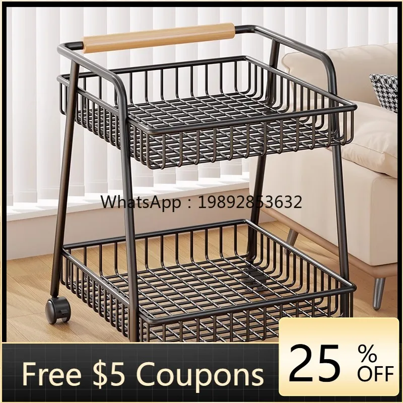 

LYY Living Room High-Value Movable Small Cart Iron Art with Wheels Snack Storage Home Layered Multi-Functional Organizer Rack