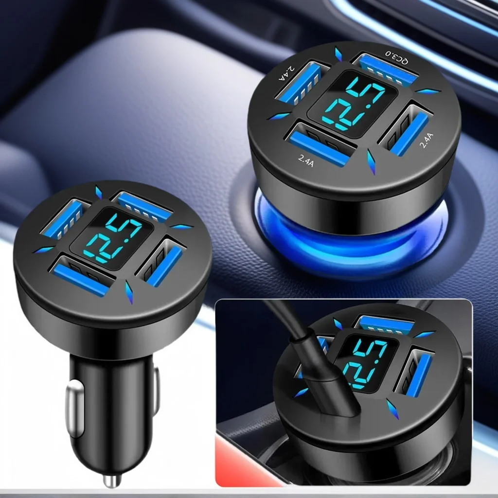 

4-портовый адаптер для быстрого автомобильного зарядного устройства USB A/C, высокоскоростная зарядка, зарядное устройство для телефона для совместимых смартфонов, 66 Вт