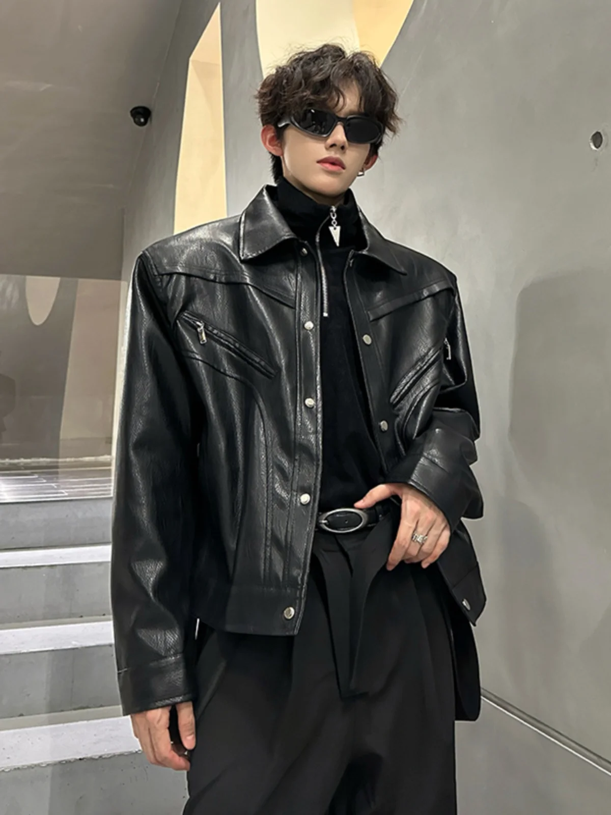 

Cleanfit Men's PU Leather Jaet oulder Pads Motorcycle Sle Stand Collar Autumn Winter Faion Brand Youth ular Outerwear
