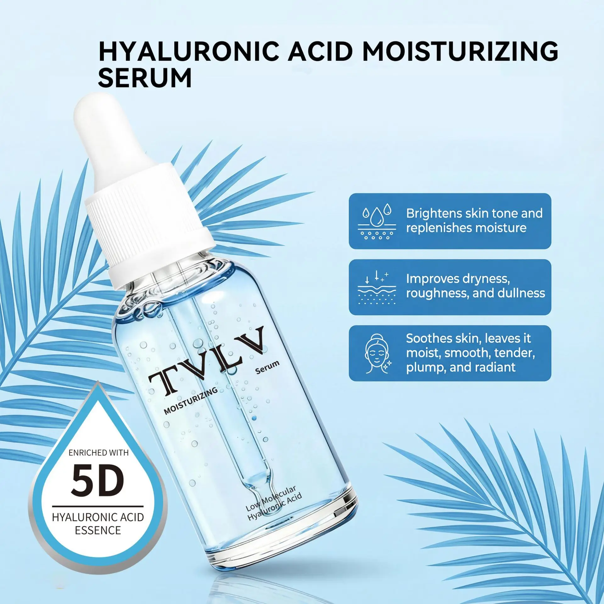Hyaluronic Acid Moisturizing Essence, Providing Hydration and Nourishment, Brightening The Skin Tone. Dropper Bottle Essence Liq