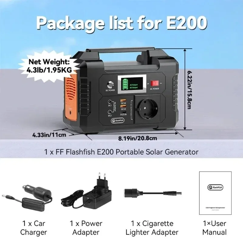 110V/230V AC Energy Storage Supply for Outdoor Camping Campervan Drone Backup Portable Power 151Wh E200 Station Solar Generator