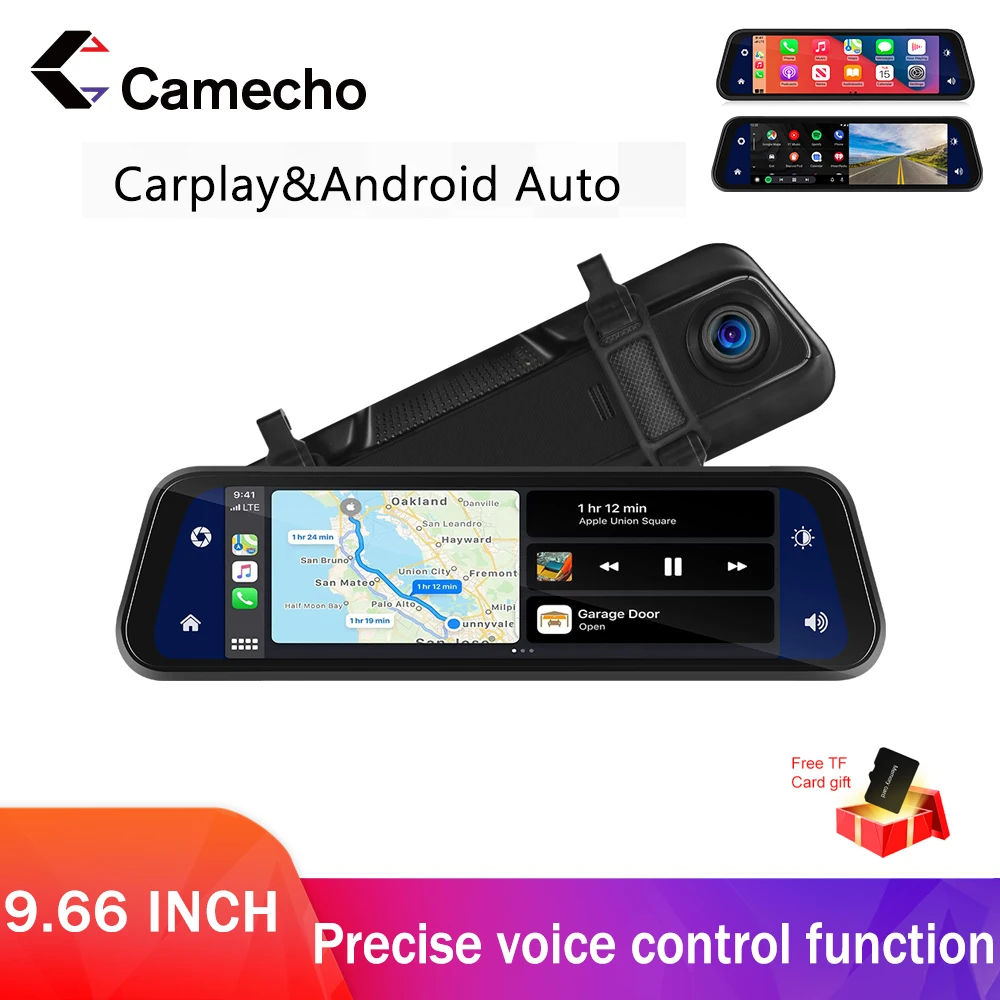 

Camecho 9.66-inch Dual-lens Car Multimedia Player FM Carplay Auto Car DVR Mirror Video Recorder 1080P Touch Screen Driving Recor