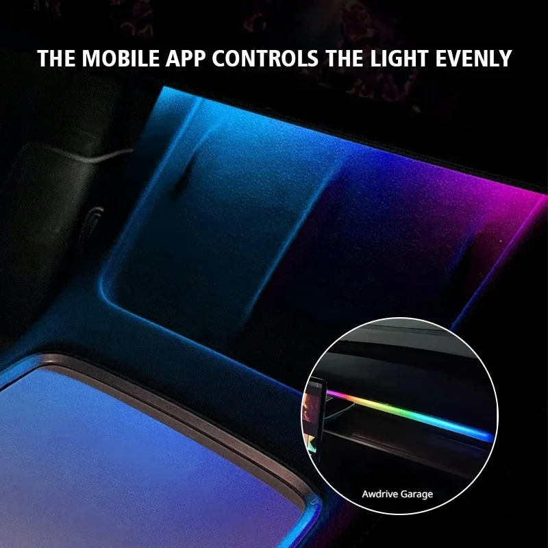 For Tesla Model 3 Y Instrument Panel Ambient Light Wireless Charging LED Atmosphere Light APP Control LED Strips Neon Lighting