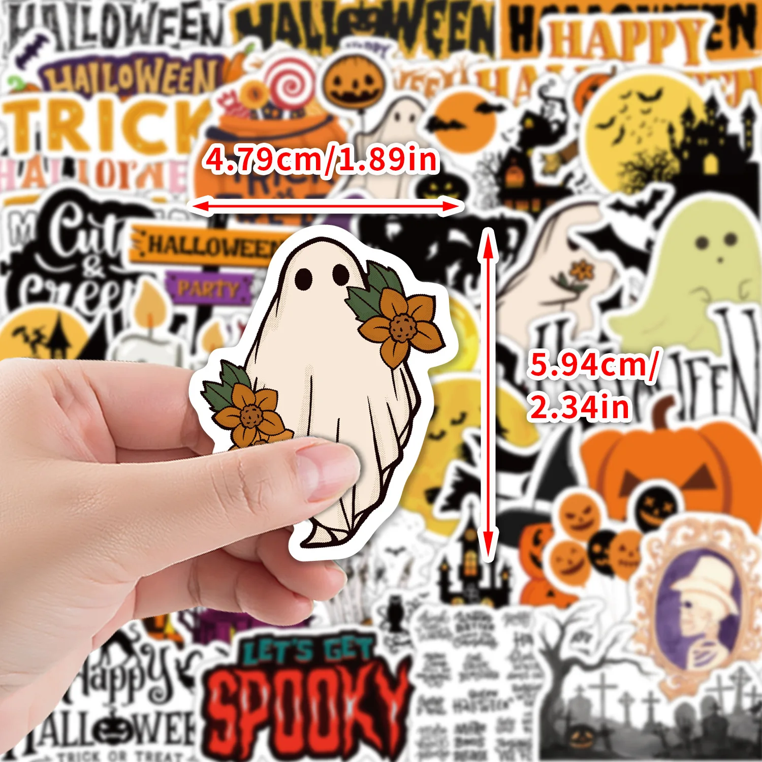 Stiker kartun tema liburan Halloween, 10/30/50 buah stiker grafiti Skateboard bagasi Laptop telepon DIY untuk mainan