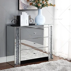 American light luxury mirror chest of drawers, broken diamond finish storage cabinet, glass sideboard, bedroom furniture