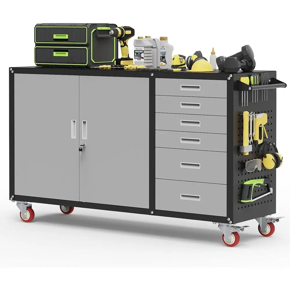 

Рабочий стол повышенной прочности 55 Heavy-Duty с местом для хранения, грузоподъемность 1000 фунтов, запирающийся шкаф и регулируемые полки, идеально подходит для гаража/автосервиса