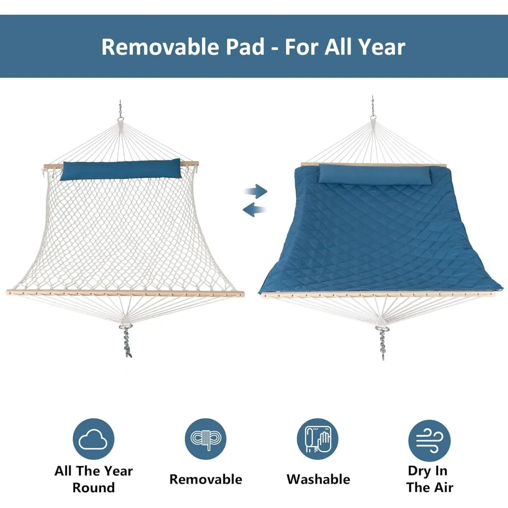 أرجوحة لشخصين مع وسادة ووسادة قابلة للإزالة، استخدام ساحة الحديقة الخارجية، سعة 450 رطل، أزرق #4