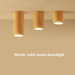 Nordic Square/Round Wood Downlight Ceiling Lamp Surface Mounted Living Room Entrance Aisle Corridor Bedroom LED Spotlight 3W