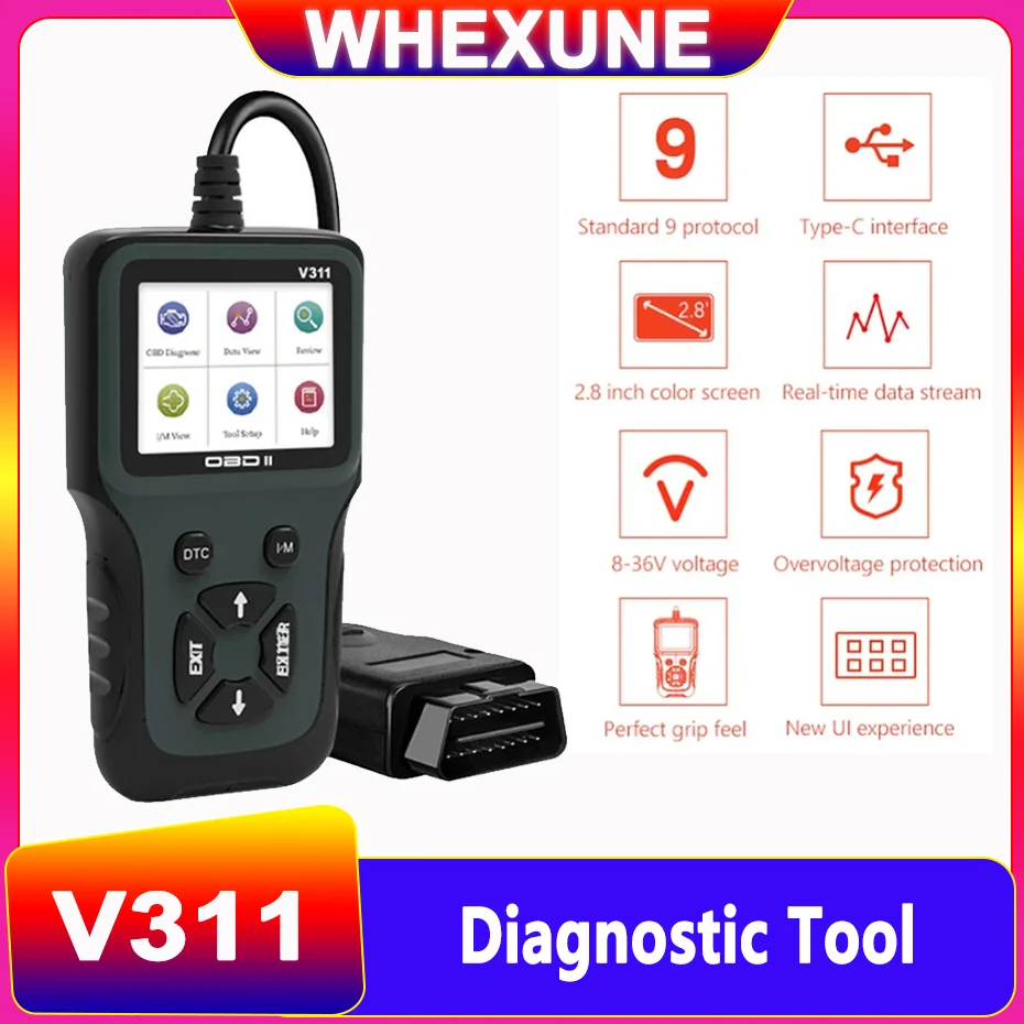 

V311 OBD2 Universal Car Diangostic Scanner Engine Fault Code Reader Scan Tools Automobile Fault Detector