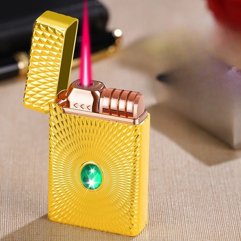 Relief gem inflatable red flame lighter high quality windproof direct rush gift lighter