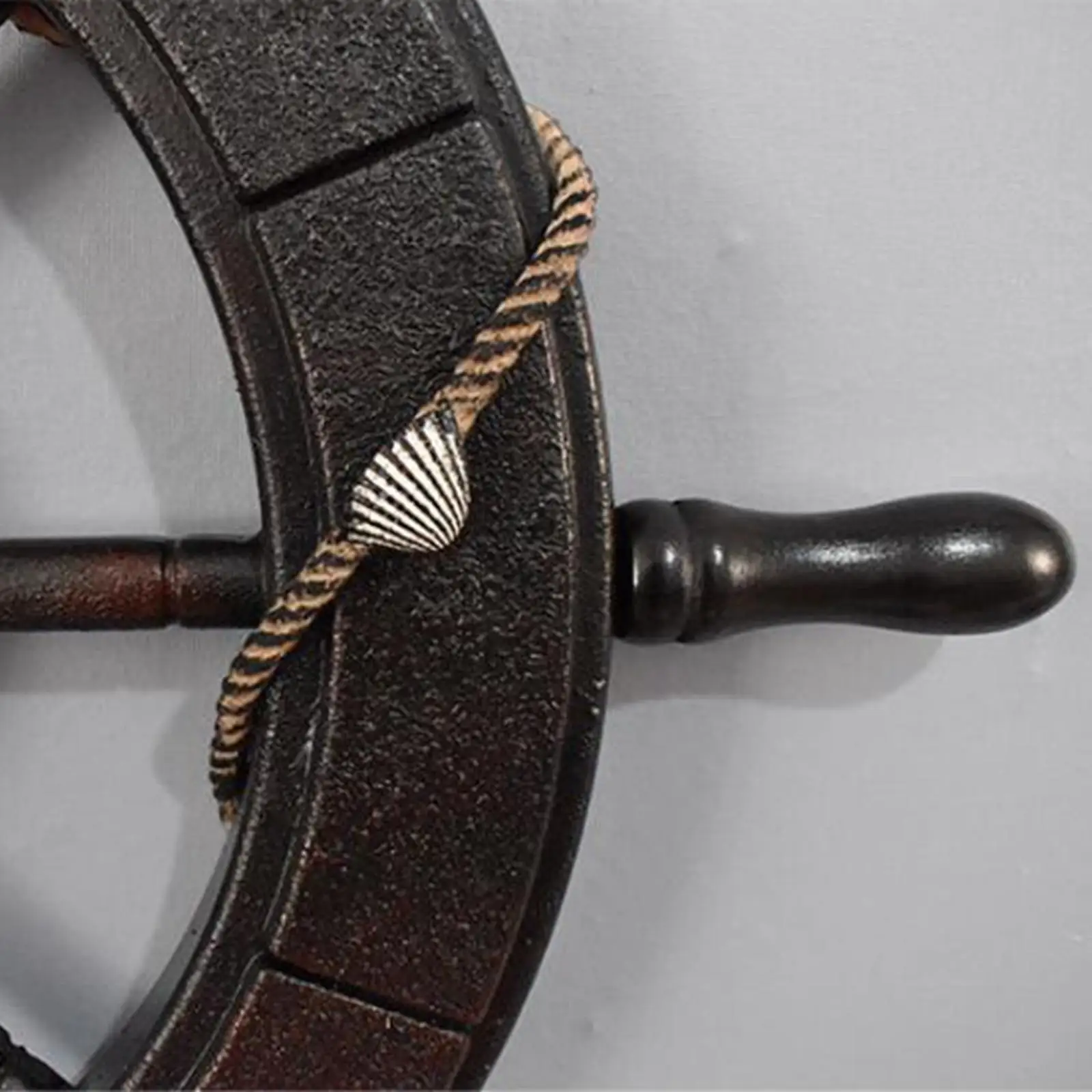 Wooden Ship Rudder Wheel Wall Hanging Ornament Mediterranean Nautical Decor for Living Room Study Boat Steering Art