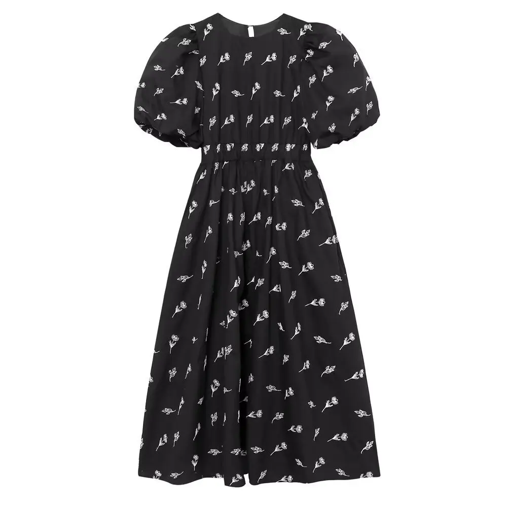 

TAOP&ZA Women's Spring and Summer New Fashion Girlish Style Retro Black Embroidered Poplin Dress Trendy
