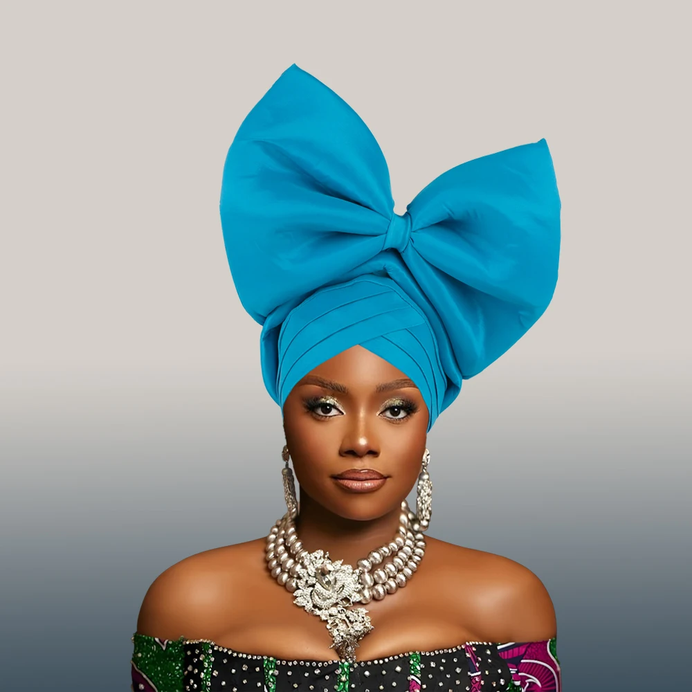 Exaggerated Big Bow Turban Cap African Women\'s Auto Gele Headtie Nigeria Wedding Geles Female Head Wraps Headpiece