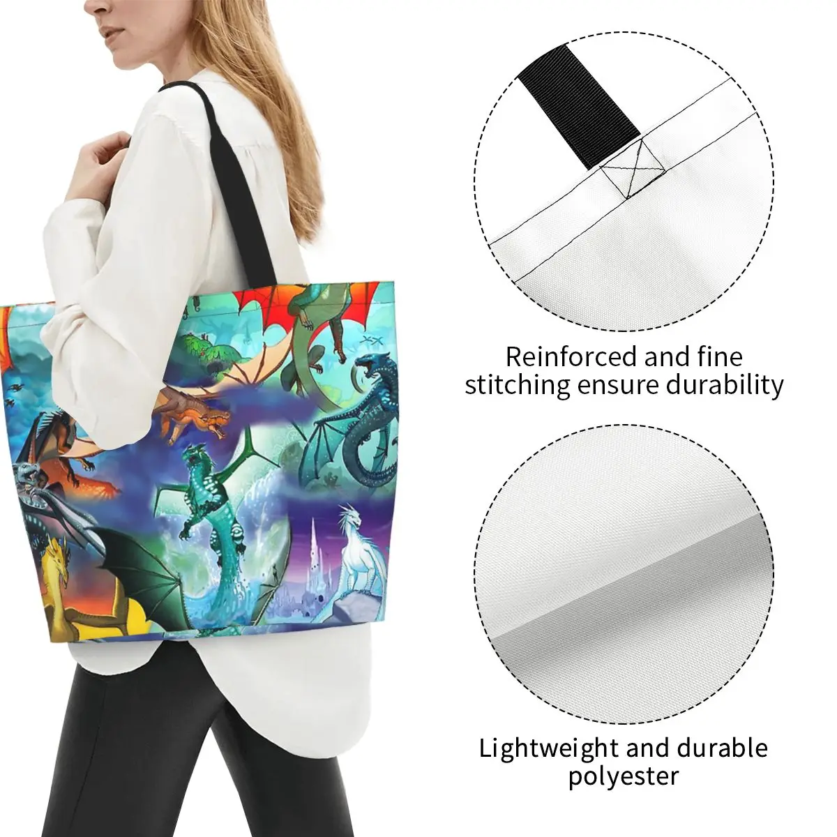Wing Of Fire All Dragon Pattern Background Shopping Tote Bag Canvas Large Capacity Shoulder Bags Shopper Grocery Handbag