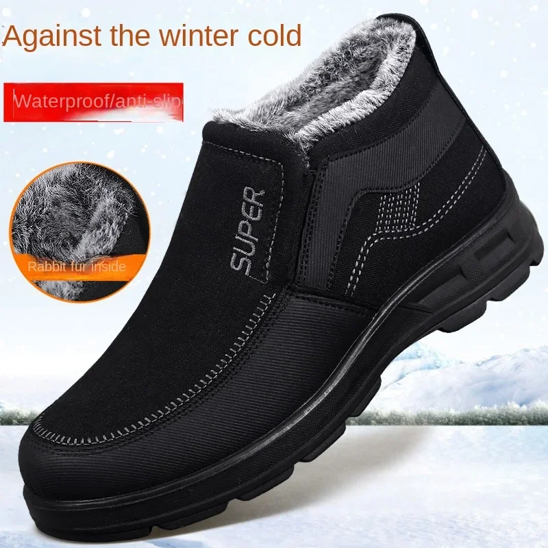 Zapatos de invierno para hombres, botas grandes de algodón, zapatos gruesos y cálidos de suela suave, botas de nieve cálidas para ancianos