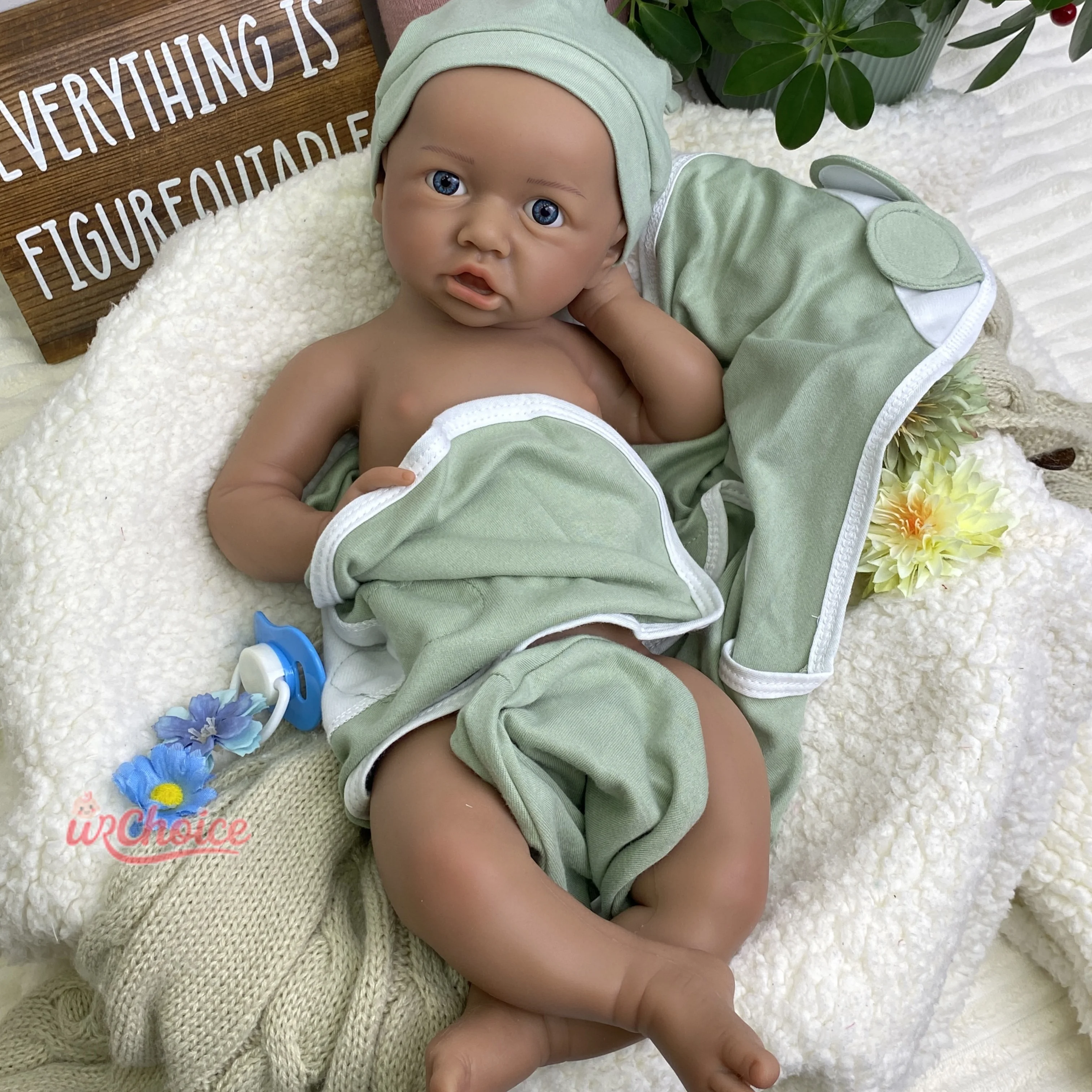 ตุ๊กตาซิลิโคนรีบอร์น Saskia ผิวสีเข้ม เหมือนเด็กจริง น่ากอด พร้อมใบหน้าที่วาดด้วยมือ สำหรับเป็นเพื่อนเล่นเพื่อการบำบัด