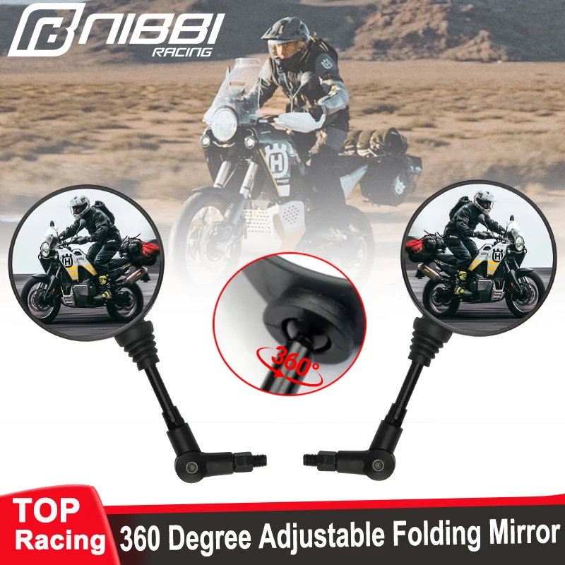 

NIBBI Motorcycle 1Pair 360 Degree Adjustable Folding Mirror M10 Anti-fall Side Rearview Mirrors for Yamaha Scooter E-Bike Motor