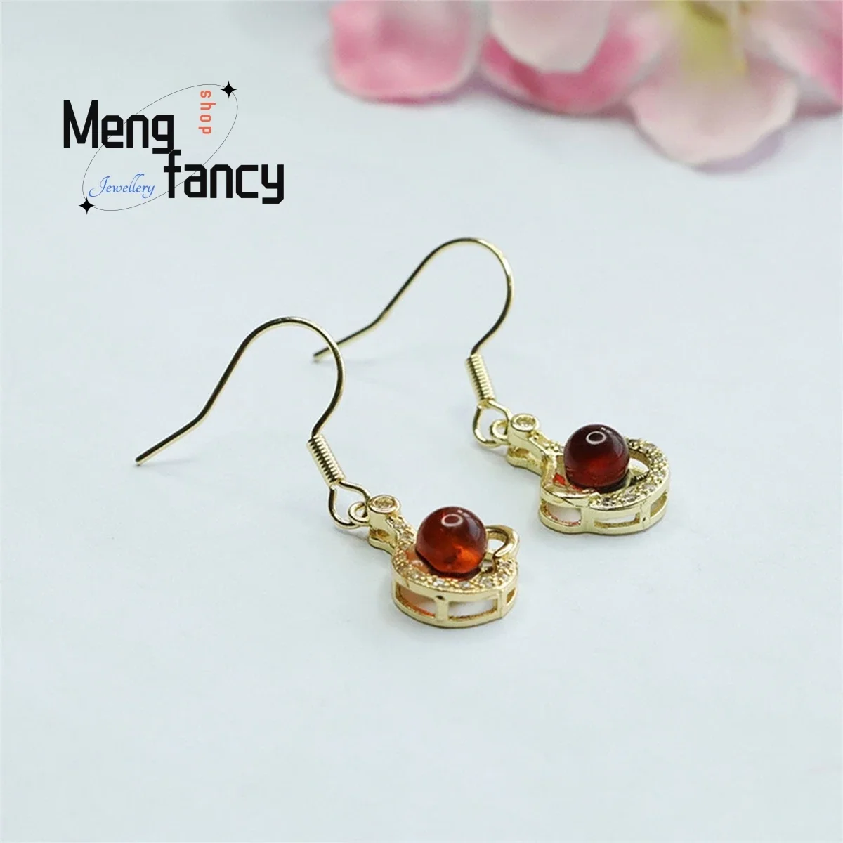 Natural Water Purification Amber Blood Pur Love Earring Simple Generous Personality Fashion Charm Women Couple Fine Jewelry Gift