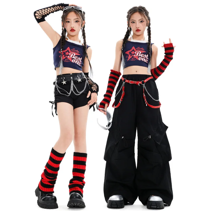 Mädchen Hip Hop Dance Kleidung Sets Jazz Dance Tops Baggy Schwarze Hosen Casual Shorts Mode Coole Street Dance Performance Kostüme