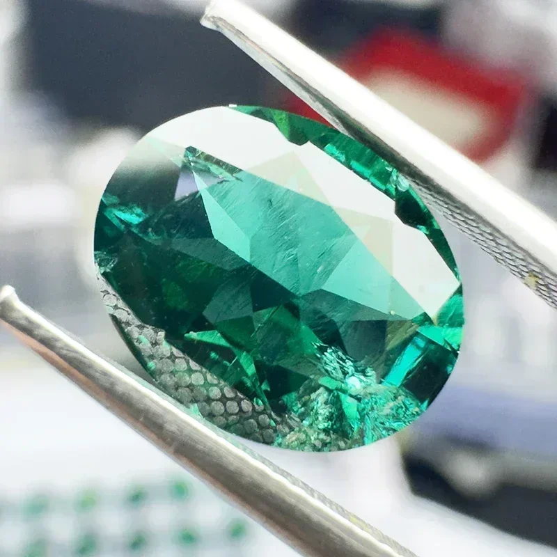 Lab Grown Zambian Emeralds Oval Cut Hydrothermal Hand Cutting  with Cracks Inclusions Inside Selectable Certificate