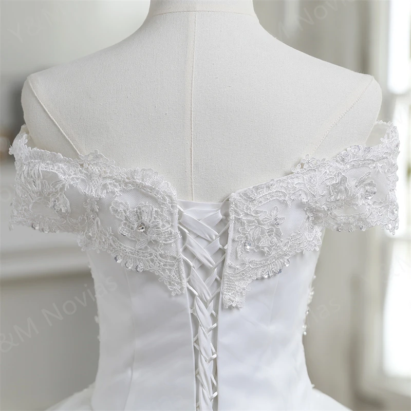 Y&m Novias New Fashion Lace Applique Off Shoulder Ivory Wedding Dress Plus Size Sleeveless Bridal Wedding Gown Princess