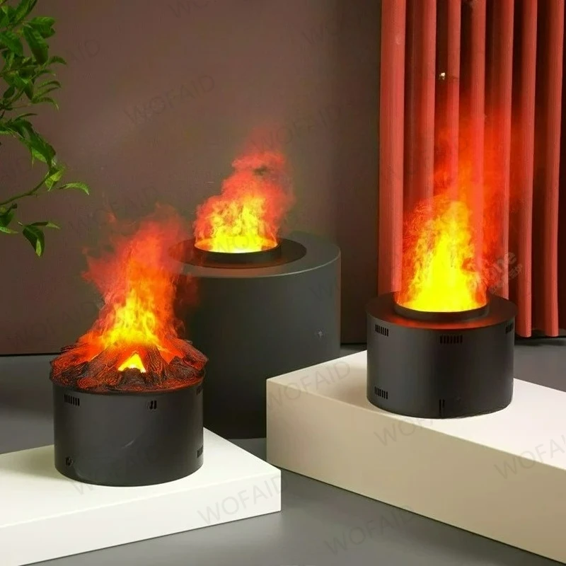 

Round Atomizing Fireplace 4D Simulation Flame Smart Fireplace Colorful Flame Remote Control Humidifier Hotel Steam Fireplace