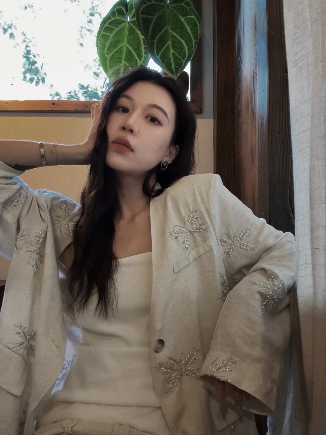 

Костюм из льняной ткани ручной работы с вышивкой Chier: повседневная женская верхняя одежда с длинными рукавами и застежкой на пуговицах