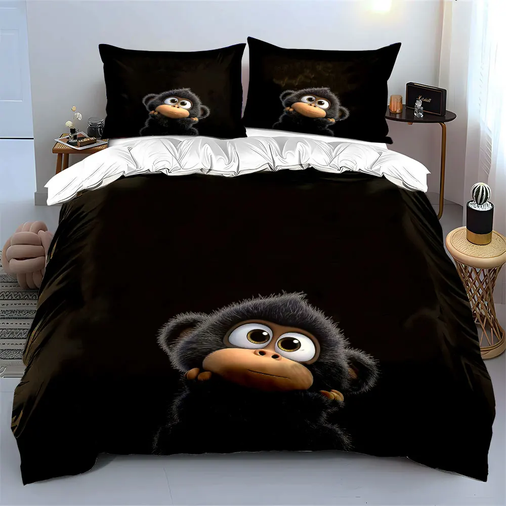 The little monkey holding its head Print Bedding Set 1 Duvet Cover 2 Pillowcases for Adult and Children Luxury Gift Full Size