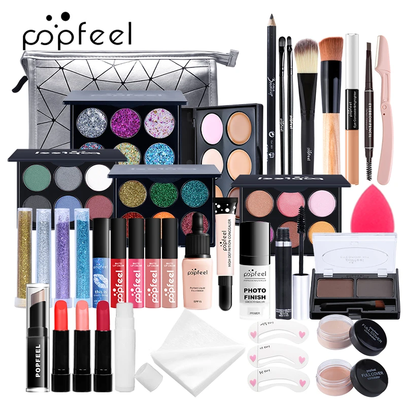 

Professional Cosmetic Kit 8-Makeup Practice Makeup Set Eyeshadow Lip Gloss Concealer Brushes With Bag Maquiagem TSLM2