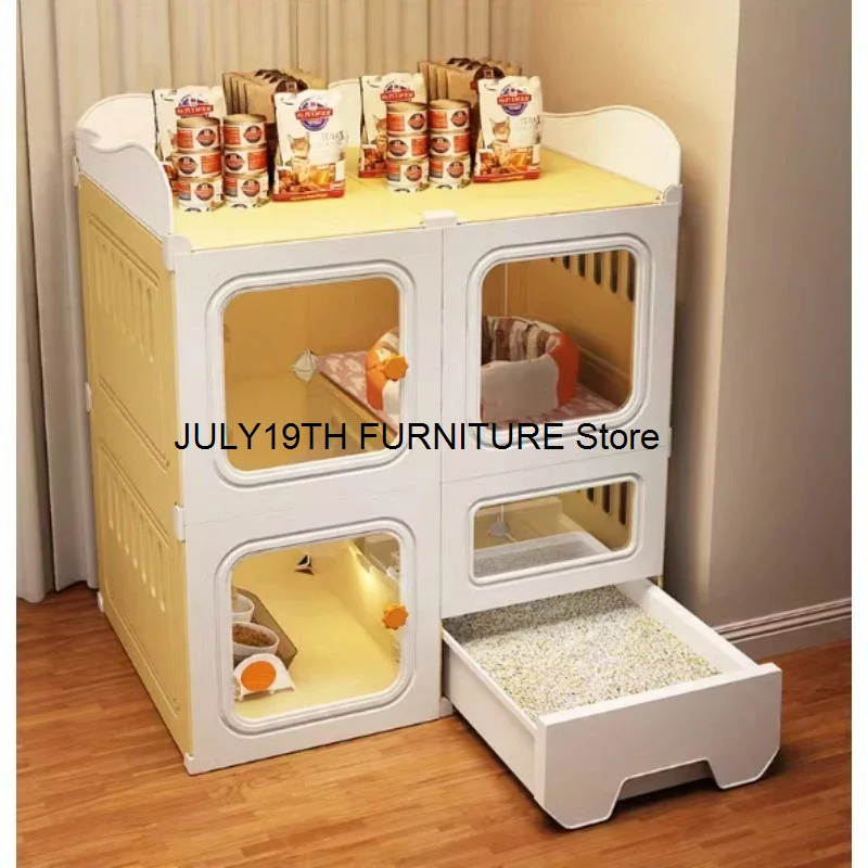 

Large Cat Cage Indoor House Pet Products Cats Cage with Toilet Luxury Kitten Cat Villa Litter Transparent Sturdy Pet House