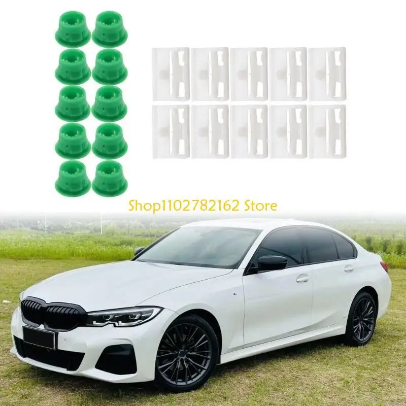 

547B 20Pcs Rockers Panel Side Sill Skirt Moulding Clip Set For E32 E46 E90 51711932996, Green&White Plastic Grommets Included