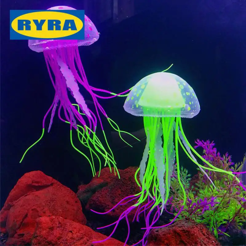 Artificial Swim Effect Jellyfish Aquarium Decoration Fish Tank Underwater Live Plant Luminous Ornament Aquatic Landscape 1pc