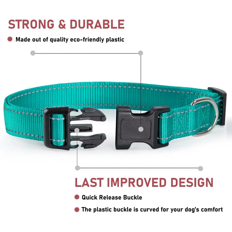 Pet Nylon Collars Adjustable Quick Release Reflective Safe for All Seasons Pet Basic Collars Suitable for Dogs