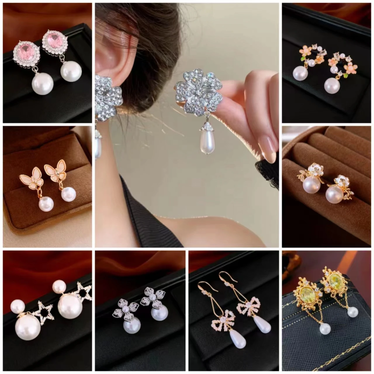 Wedding Stud Pierced Earrings, Crystal Simulated Pearl Vintage Stunning Bridal Floral Leaf Great Fashion Jewelry for Prom