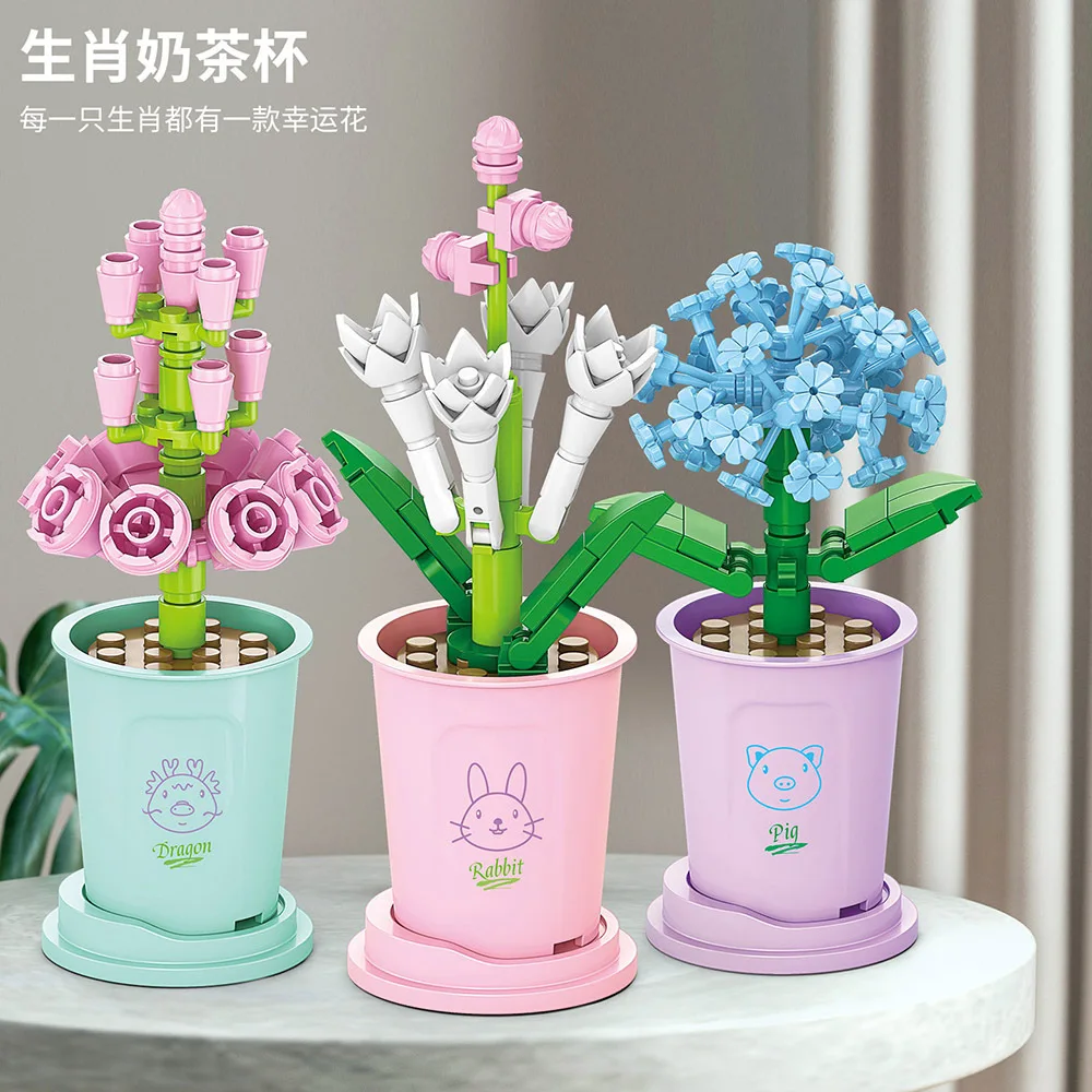 Flowers Mini Building Blocks Set Micro Block for Children Girl  6 8 9 Years 3D Model Bricks Educational Toys Games Child Bouquet