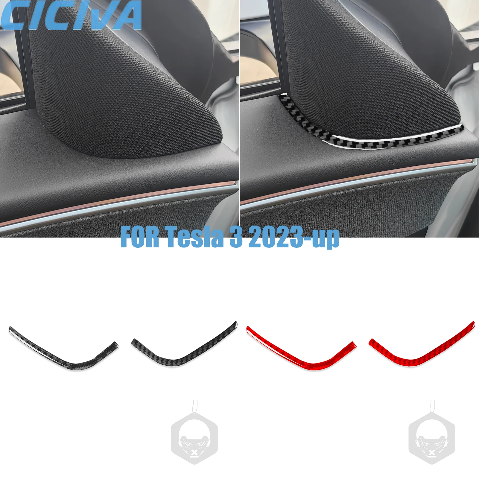 For Tesla 3 2023-up A-pillar speaker strip Decorative Real Carbon Fiber Stickers Car Interior Accessories