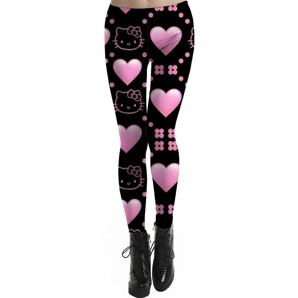 Kuromi Hello Kitty print Casual elastic elastic waist slim-fit leggings Home out work travel Wearing comfortable leggings Pink