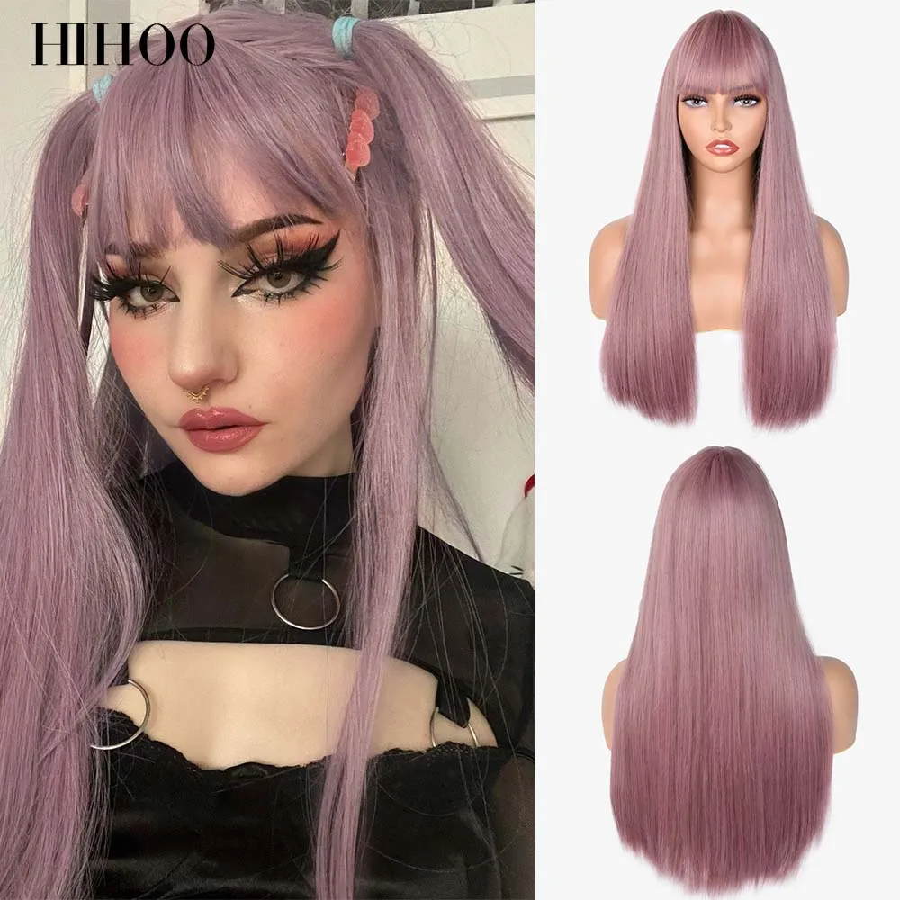 Cosplay Wig With Bangs Synthetic Hair Straight Blonde Wig Long Pink Wig For Women Lolita Red White Wig Purple 613 Hihoo Hair