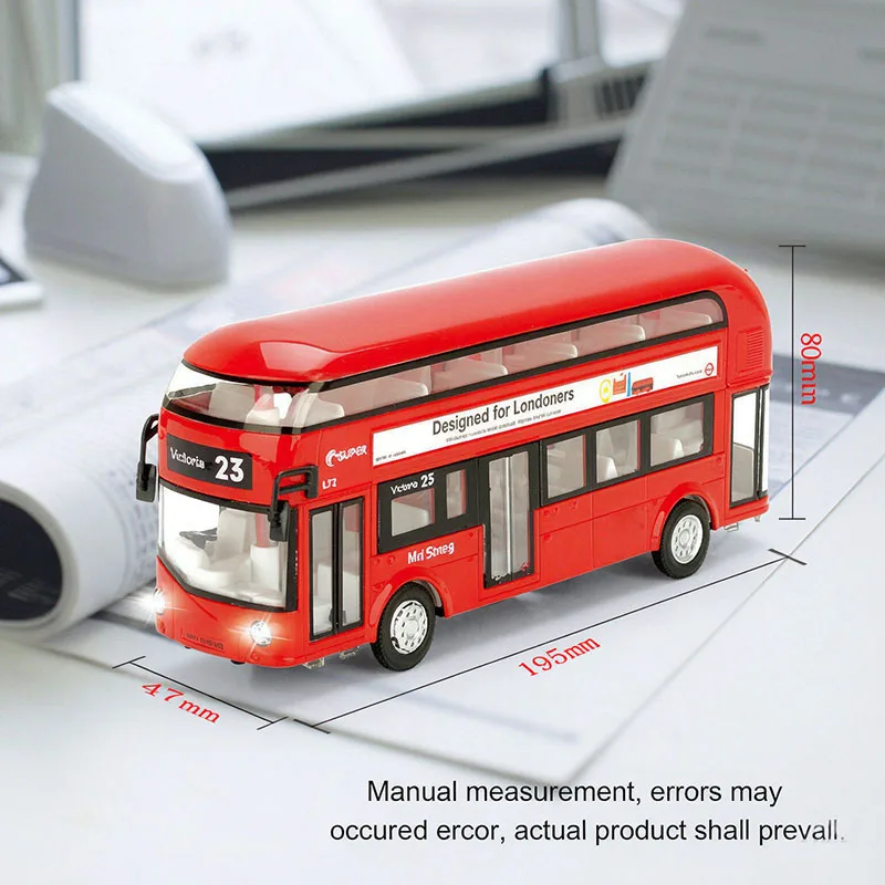 1:32 London Double Decker Bus Diecast Model Toy Zinc Alloy Red City Bus Toy Pull Back Toy Car Realistic City Bus For Kids