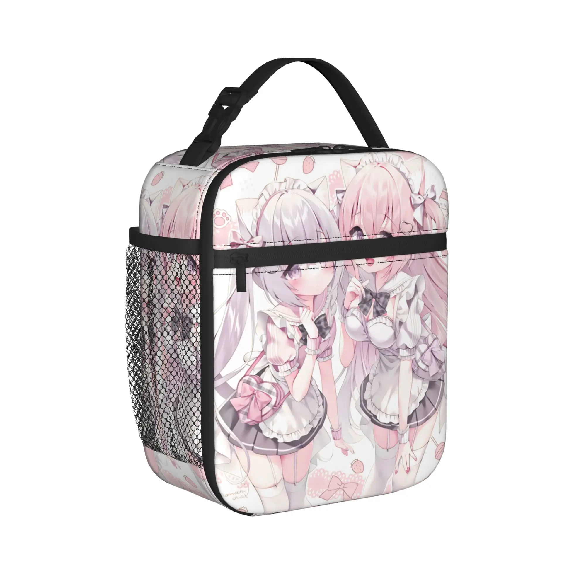 Twin Cat Girls Thermal Insulated Lunch Bag for Travel  Portable Bento Box Men Women Thermal Cooler Lunch Boxes