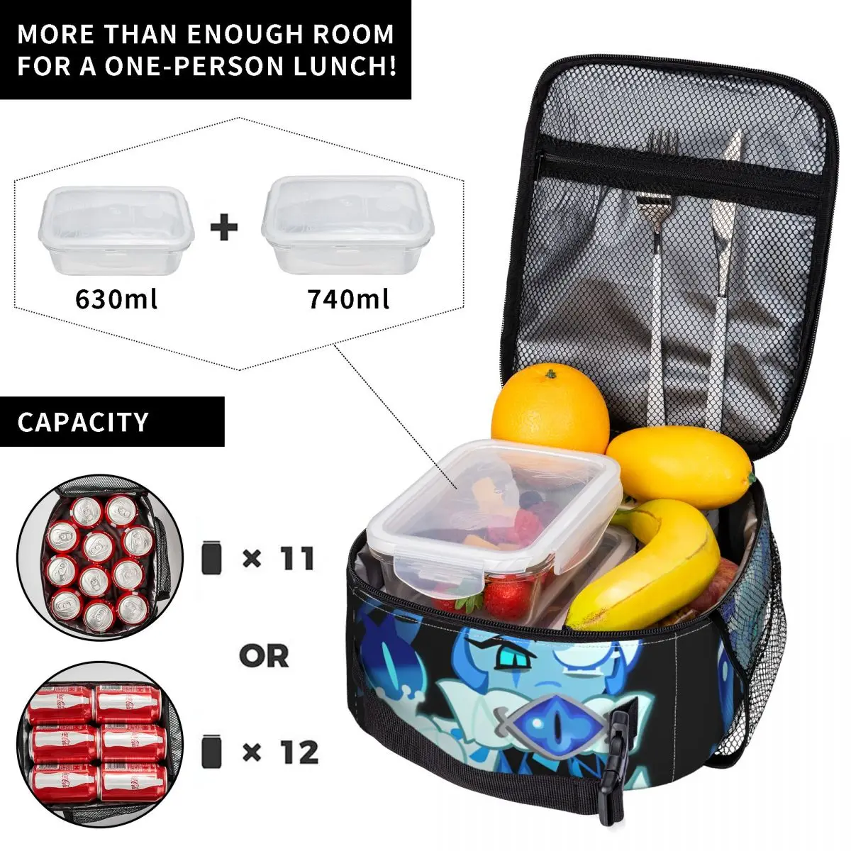 Shadow Milk Cookie Run Kingdom Borsa per il pranzo isolata Portatile Simpatico cartone animato Anime Borsa termica riutilizzabile Tote Lunch Box Beach Picnic