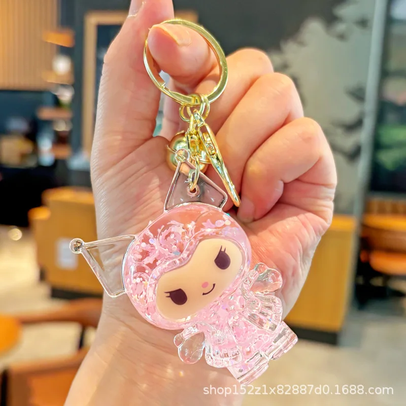 قطعة واحدة من رمل متدفق في فقاعات الزيت - سلسلة مفاتيح لطيفة ورائعة للحقائب المدرسية، هدية للأزواج، سلسلة مفاتيح للعشاق #1