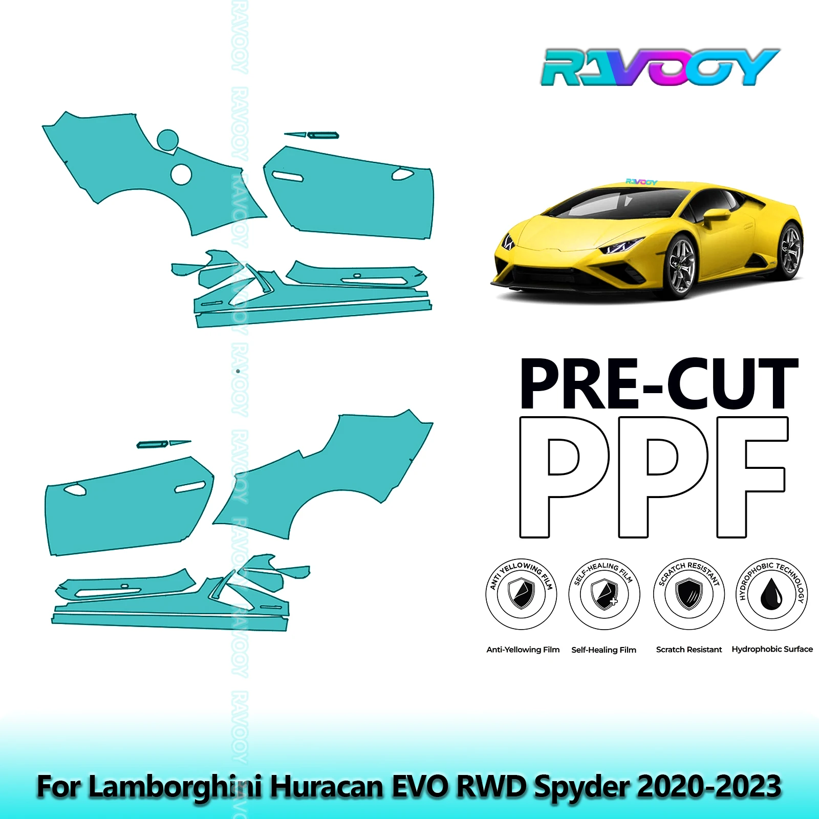 

For Lamborghini Huracan EVO RWD Spyder 2020-2023 8.5mil Pre-Cut PPF Door & A/B Pillar Kit TPU Paint Protection Film Set