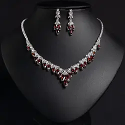 European and American Bride Zircon Set Women's Necklace Earrings Set Fashion Banquet Wedding Accessories