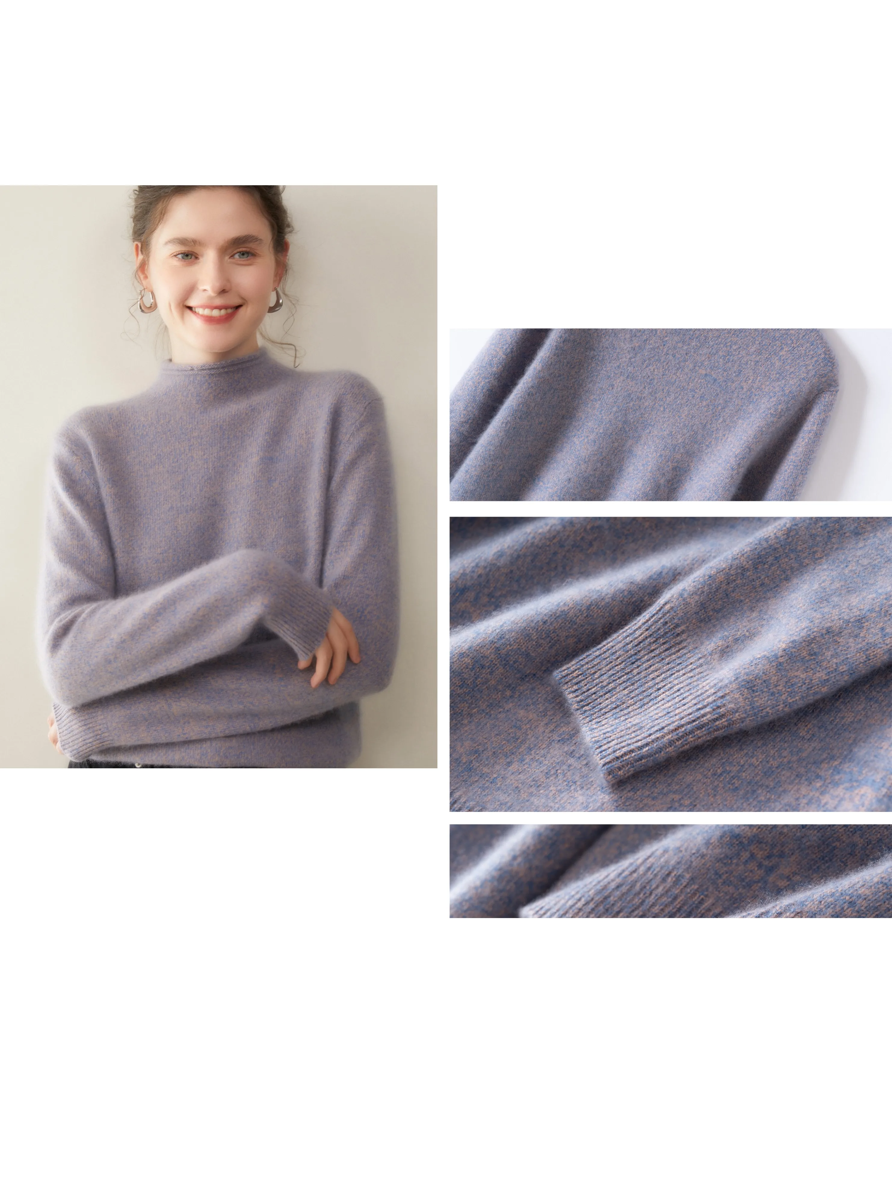 Autumn Winter High-end 100% Pure Cashmere Pulllover Swearter Women Light Luxury Mock Neck Thick Soild Versatile Knit Inner Tops