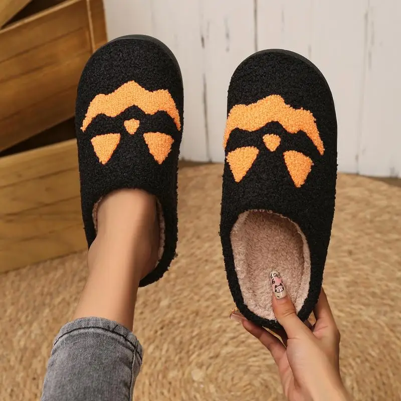 Halloween Funny Casual Fluffy Slippers Women House Flats Cute Cartoon Designer Winter Shoes Girls Fashion Footwear Large Size