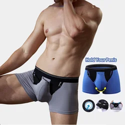 Man Crotch Holder Underwear Scrotum Support Boxers U-Convex Double Pocket Health Care Enhance Lingerie Front Open Pouch Panties